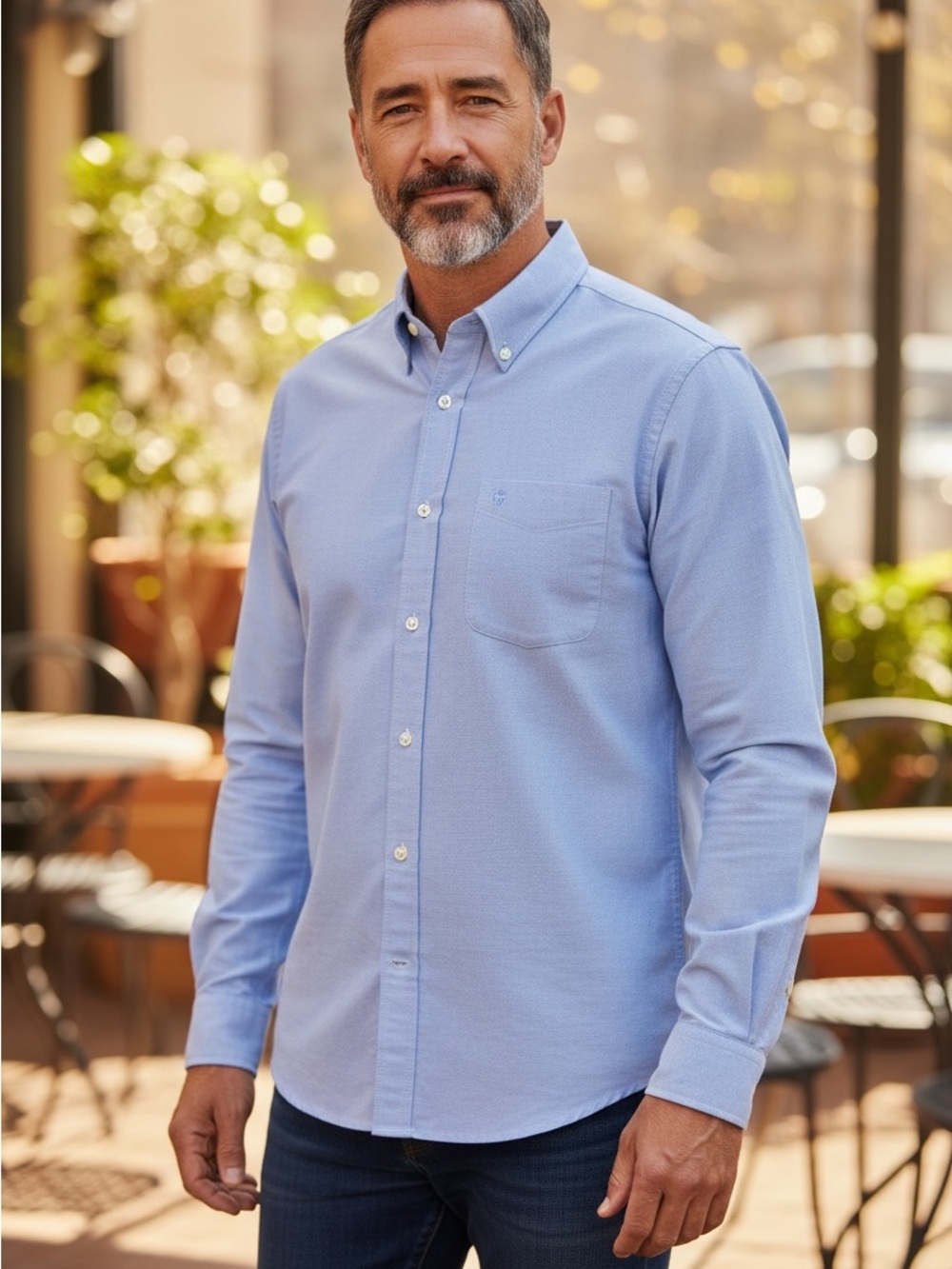 Izod Light Blue stripe Button-Down Casual Shirt with Chest Pocket